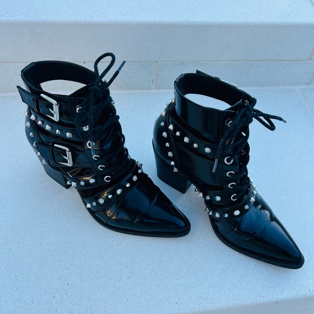 Sam Edelman Black Studded Lace-Up Boots